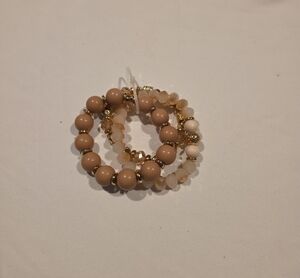 Neutral Beige and Gold Beaded Bracelet Set